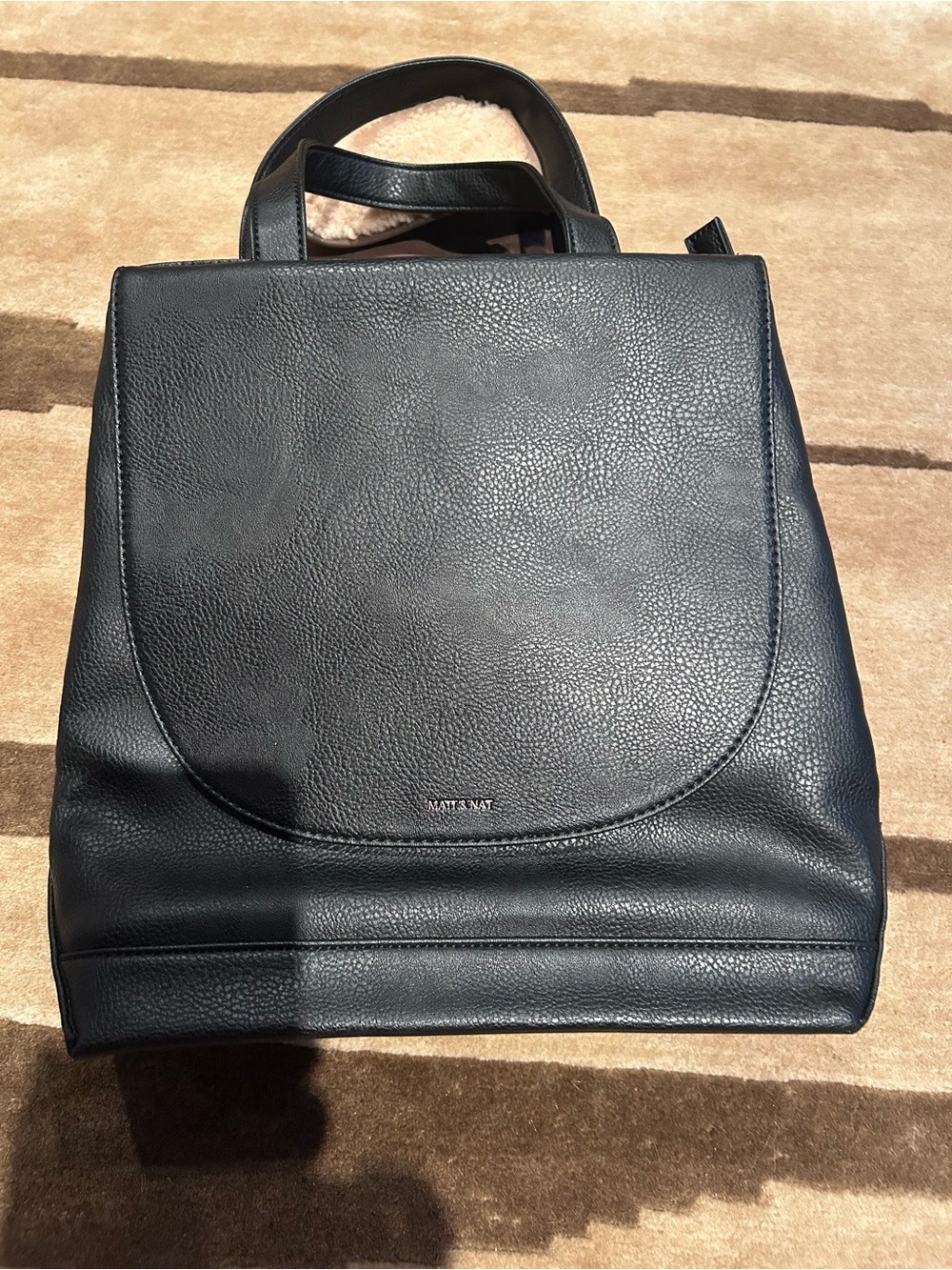 Matt & Nat Navy Black Pebbled Leather Backpack Tote